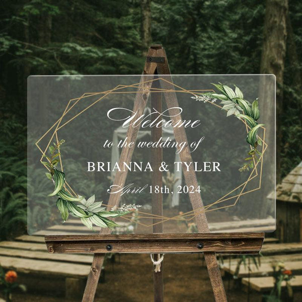 Geometric Greenery Eucalyptus Welcome to Our Wedding Acrylic Sign CWIWS03